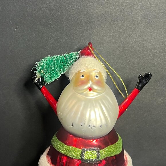 Whimsical Decorative Glass Santa Claus w/ Ice Skates Christmas Tree Ornament 6" - Picture 2 of 6